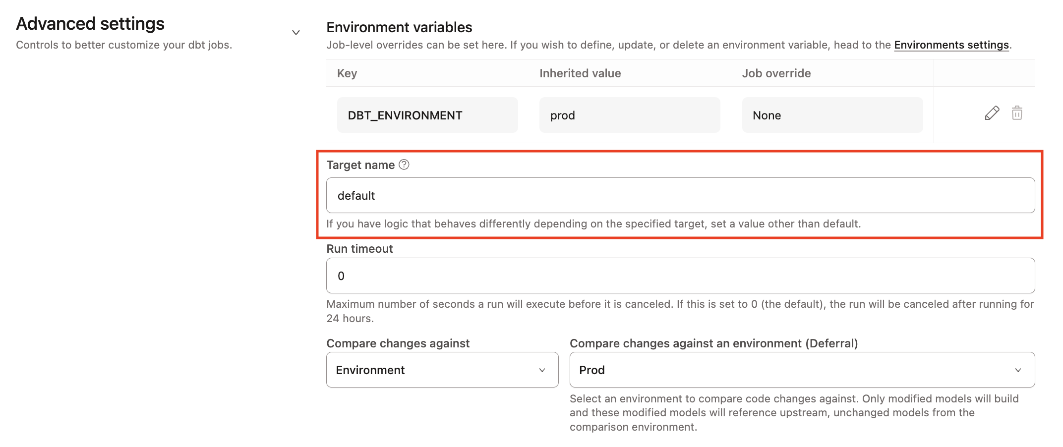 Overriding the target name to 'prod'
