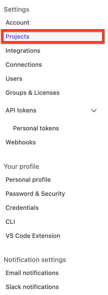 Select projects from the menu.